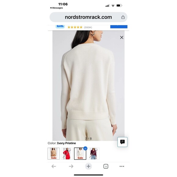 NWT Nordstrom Cashmere  V-Neck Sweater Large Ivory Light weight Summer - Picture 4 of 11